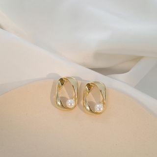Faux Pearl Geometric Earrings 1 Pair - Classic Earrings - S925 Silver - One Size