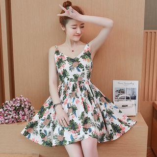 Printed A-line Spaghetti Strap Dress