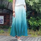 Gradient Elastic-waist Skirt Gradient - Cyan - One Size