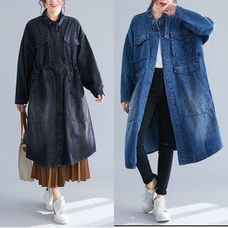 Snap Button Denim Midi Coat