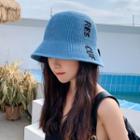 Lettering Embroidered Eyelet Bucket Hat