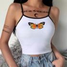 Contrast Trim Butterfly Print Cropped Camisole Top