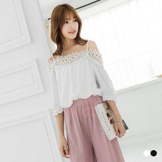 Crochet-trim Cold-shoulder Boxy Top