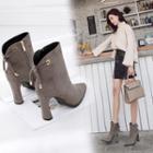 Chunky-heel Pointy-toe Zip-back Ankle Boots