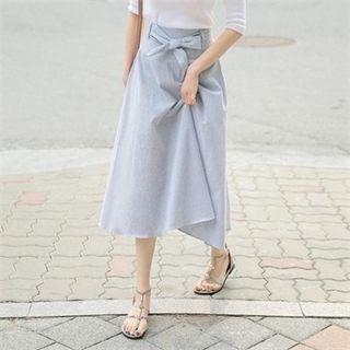 Striped A-line Long Skirt With Sash