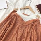 Mock Two-piece Off-shoulder Long-sleeve Knit Top