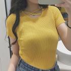 Short-sleeve Cross Neck Knit Top