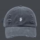Dollar Sign Embroidered Distressed Baseball Cap