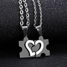 Couple Matching Heart Puzzle Pendant Stainless Steel Necklace