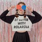 Raglan-sleeve Letter-printed Cropped T-shirt Black - One Size