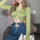 Long-sleeve Ribbed Crop Lace-up T-shirt
