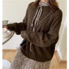 Long-sleeve Cable Knit Sweater / Tie-neck Floral Printed Dress