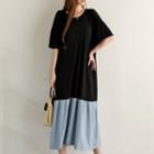 Shirred Contrast-hem Maxi Dress