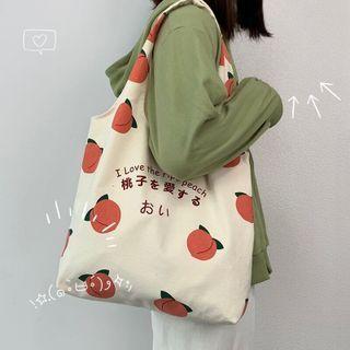 Peach Print Tote Bag Peach - Pink & Beige - One Size