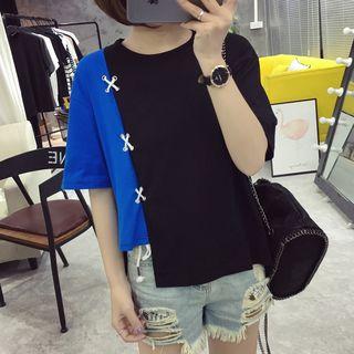 Color Block Asymmetric Short-sleeve T-shirt
