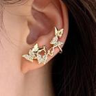 Non-matching Rhinestone Butterfly Earring 1 Pair - 925 Silver - One Size