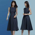 Plain Sleeveless A-line Midi Dress