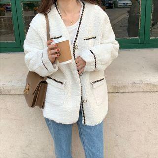 Contrast Stitching Single-breasted Fleece Jacket