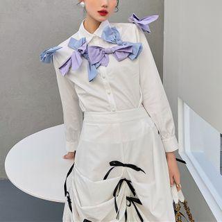 Bow Accent Shirt Purplish Blue - One Size