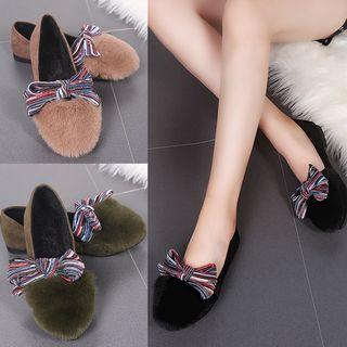 Fluffy Bow-accent Flats