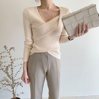 V-neck Cross Knit Top