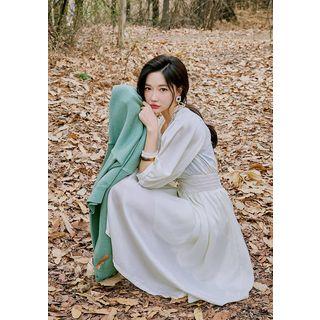 Puff-sleeve Satin Maxi Dress