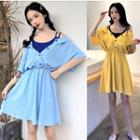 Elbow-sleeve Mock Two-piece A-line Dress