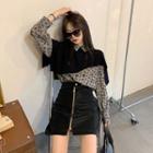 Leopard Print Shirt / Cape / Velvet A-line Skirt