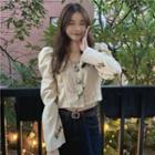 Puff-sleeve V-neck Floral Corduroy Crop Top