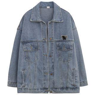 Bear Accent Denim Jacket Blue - One Size