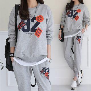 Set: Printed Sweatshirt + Band-hem Sweatpants