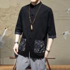 Elbow-sleeve Pattern Panel Shirt