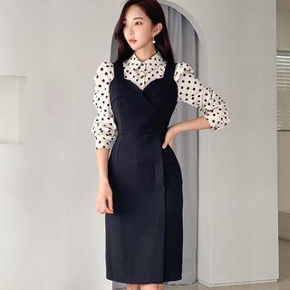 Set: Dotted Shirt + Suspender Sheath Dress