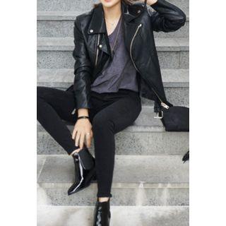 Belted Faux-leather Jacket