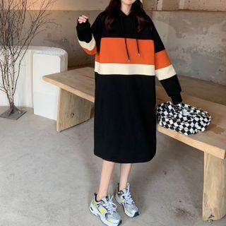 Color Block Midi Shift Hoodie Dress