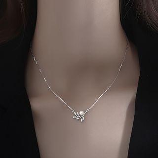 Leaf Faux Pearl Pendant Sterling Silver Choker