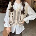 Long-sleeve Blouse / Embroidered Sweater Vest
