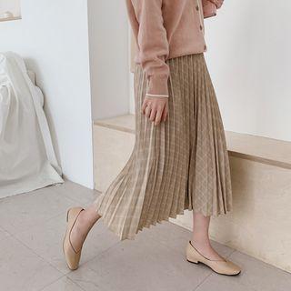 Accordion-pleat Plaid Long Skirt Beige - One Size