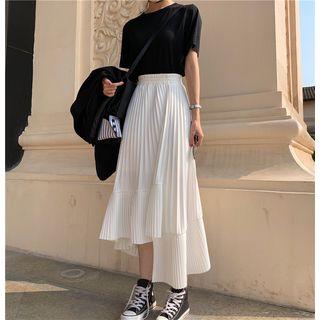 Pleasted Asymmetric Chiffon A-line Skirt