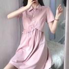 Short-sleeve Frill Trim A-line Shirtdress