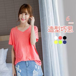 Cutout V-neck Short-sleeve Top