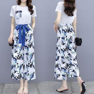 Set: Short-sleeve T-shirt + Print Wide Leg Pants