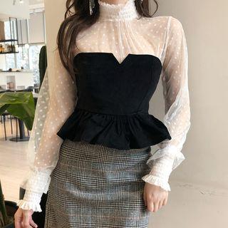 Mesh Long-sleeve Top / Strapless Top