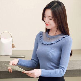 Ruffle-collar Long Sleeve Knit Top