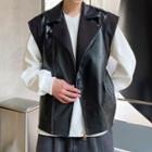 Zip Detail Faux Leather Vest Black - One Size
