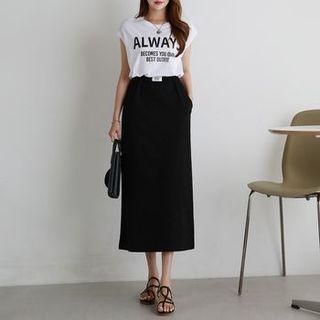 Sleeveless Letter Maxi Mock Two-piece Dress