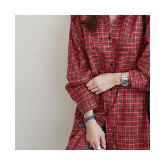 Pocket-detail Checked Long Shirt