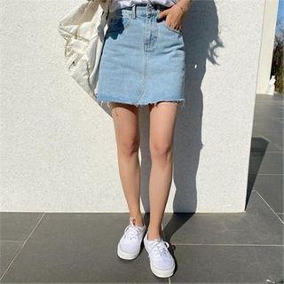 Frayed Denim Miniskirt