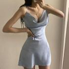 Tie-shoulder Satin Mini Dress