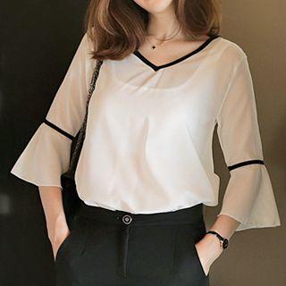 V-neck Ruffle-sleeve Top